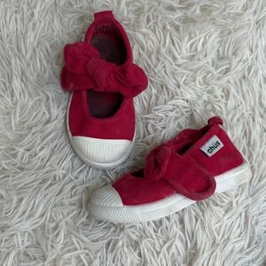 Chus Girl's Red‎ Bow Canvas Mary Jane Shoes Sneakers, EU 21